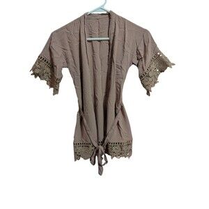 Women’s Boho Kimono Cardigan Lace Trim Open Front Tie Waist